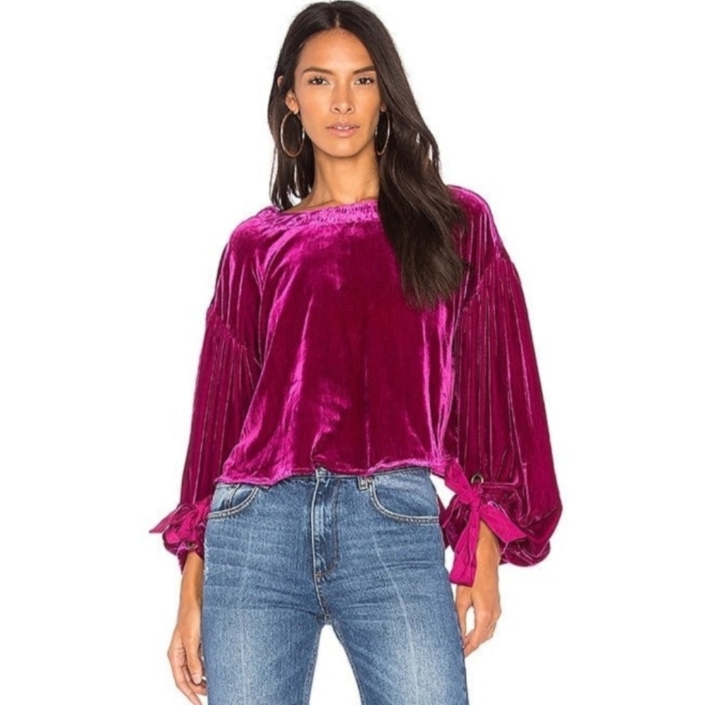 Free People Magenta Velvet Open-Back Blouse - Picture 2 of 5